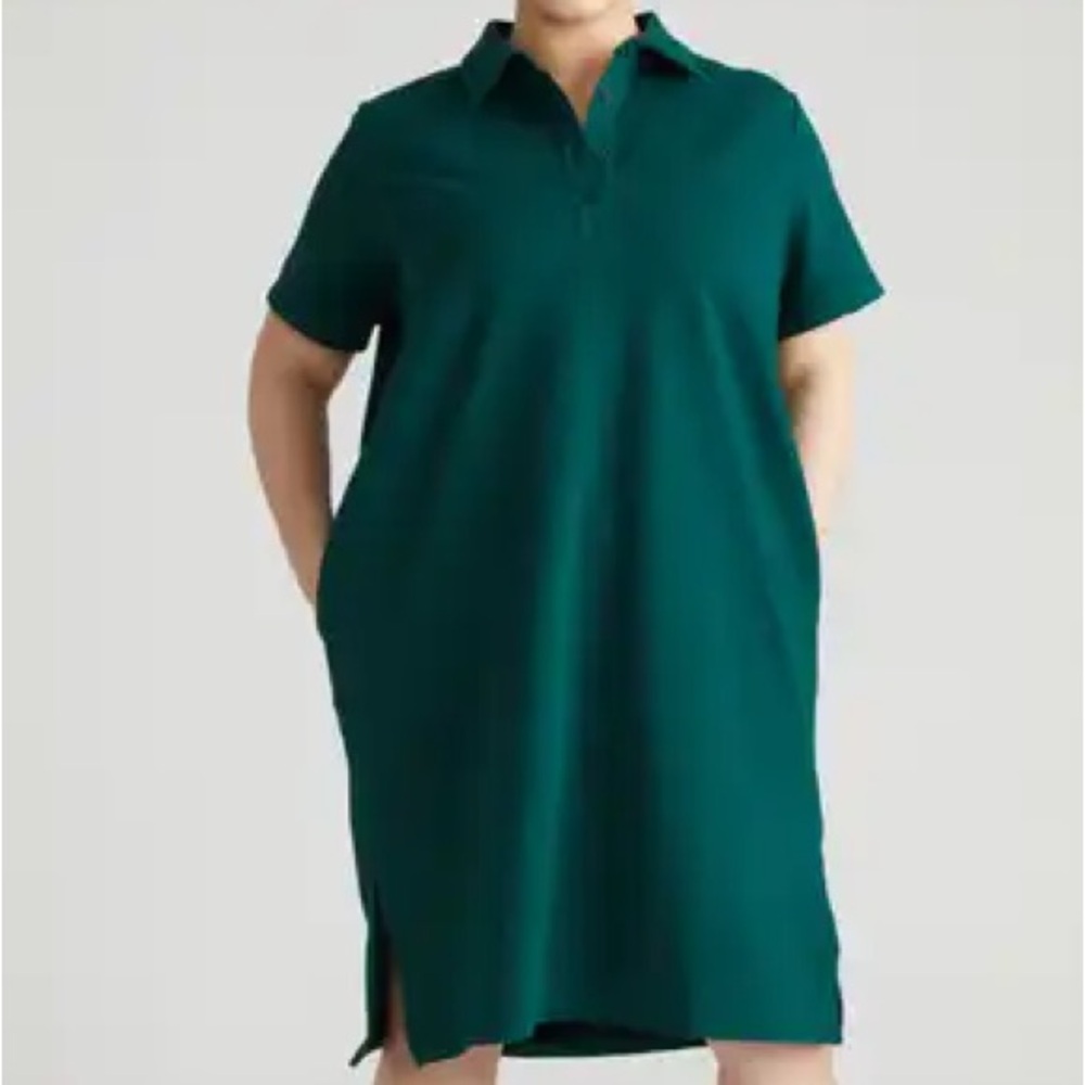 Universal Standard Dark Green Polo Dress Varsity French Terry Botanic Small
